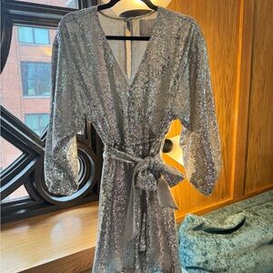 Anthropologie Silver Sequin Wrap Dress